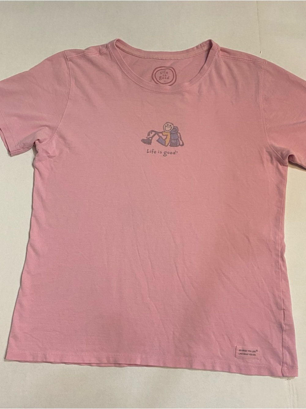 Life Is Good “Jake” Backpacking Pink Relaxed Graphic Tee, size M